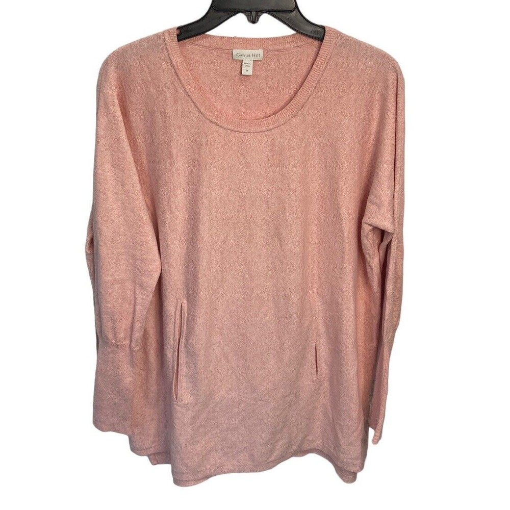 Garnet Hill Pink Long-Sleeve Scoop Neck Sweater